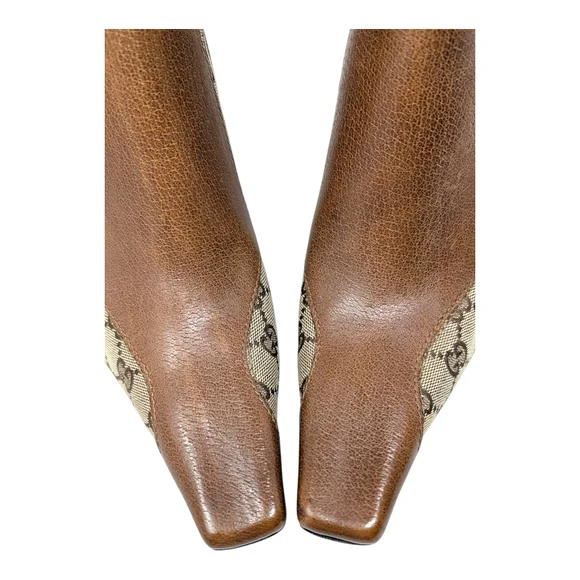 Vintage Gucci Tom Ford GG Monogram Square Toe Kitten Heel Ankle Boots Brown 9 - Picture 6 of 14